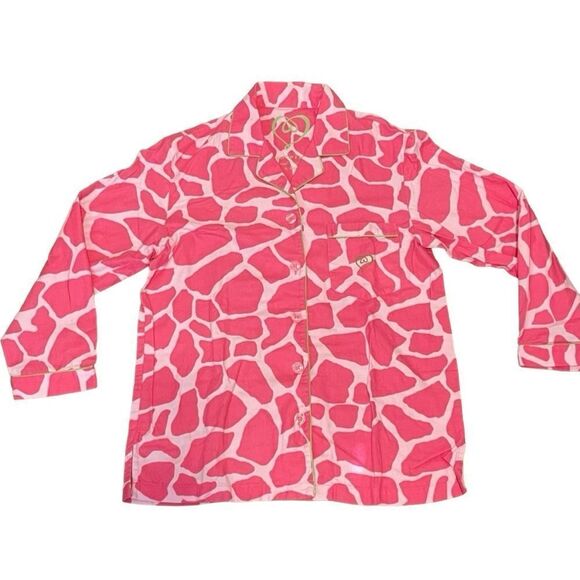 Victoria’s Secret Giraffe Print Long Sleeve Button Down Pajama Shirt Pink sz XS - Picture 1 of 12